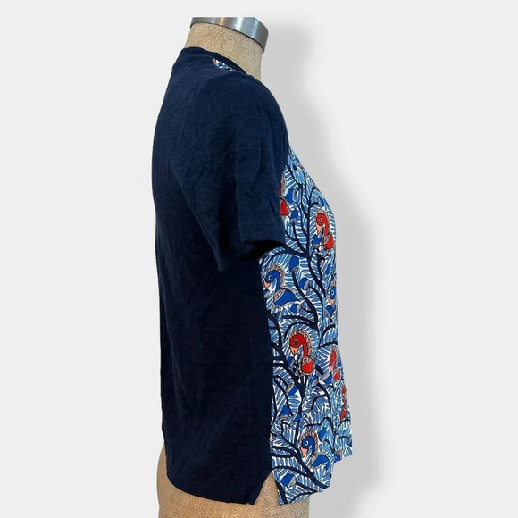 Tory Burch Wild Thing Silk Front Navy‎ T-Shirt XXS - Picture 3 of 7